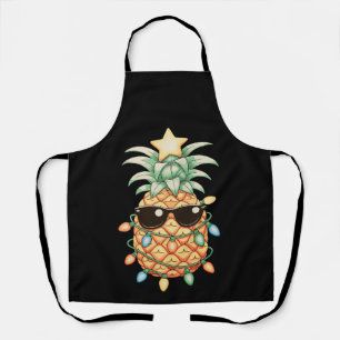Pineapple Sunglasses Christmas Lights Xmas Holiday Apron