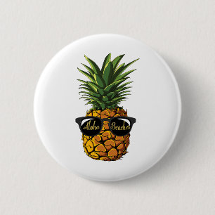 Pineapple Sungles T Shirt Aloha Beaches Hawaiian H 2 Inch Round Button