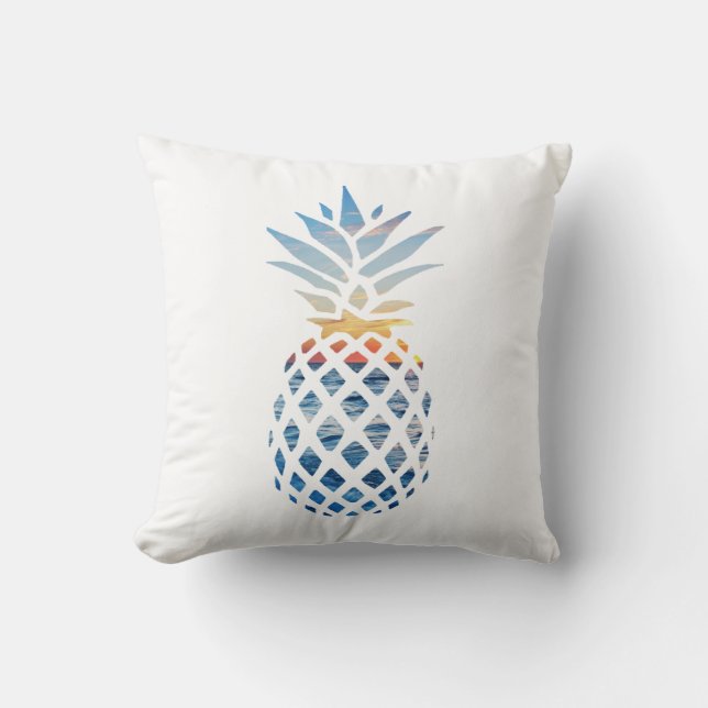 Pineapple Sunset and Blue Ocean Waves Throw Pillow (Front)