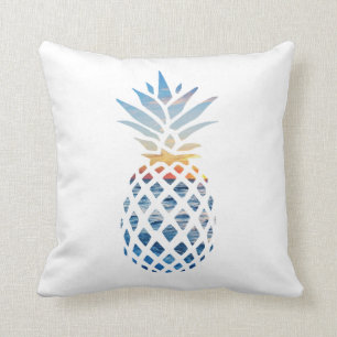 Pineapple Sunset and Blue Ocean Waves Throw Pillow
