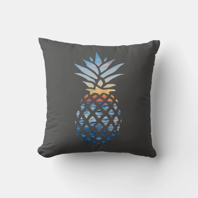 Pineapple Sunset Ocean Throw Pillow (Front)