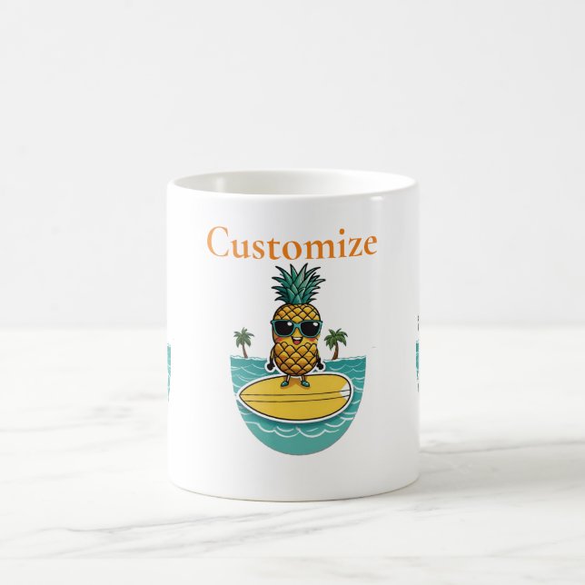 Pineapple Surfer Rides A Wave Thunder_Cove  Coffee Mug (Center)