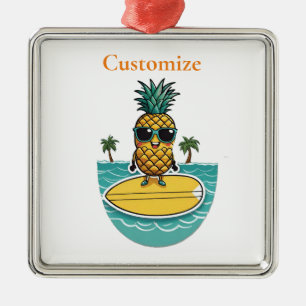 Pineapple Surfer Rides A Wave Thunder_Cove Metal Ornament