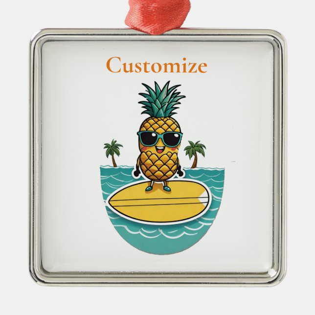 Pineapple Surfer Rides A Wave Thunder_Cove  Metal Ornament (Front)