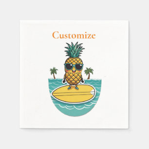 Pineapple Surfer Rides A Wave Thunder_Cove Napkin