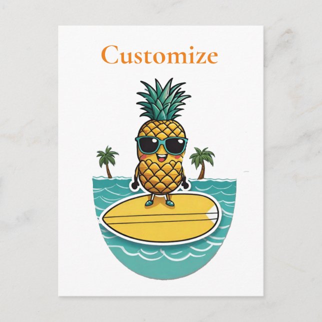 Pineapple Surfer Rides A Wave Thunder_Cove  Postcard (Front)