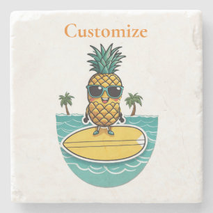 Pineapple Surfer Rides A Wave Thunder_Cove  Stone Coaster