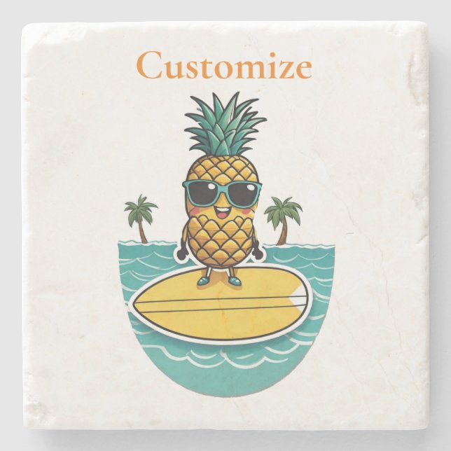 Pineapple Surfer Rides A Wave Thunder_Cove  Stone Coaster (Front)