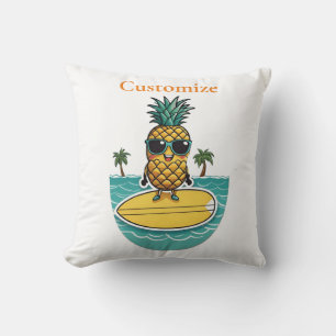 Pineapple Surfer Rides A Wave Thunder_Cove Throw Pillow