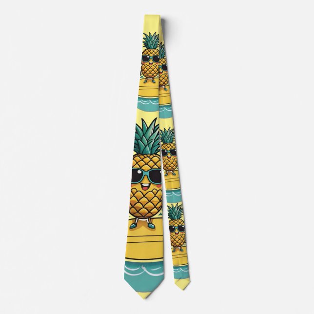 Pineapple Surfer Rides A Wave Thunder_Cove  Tie (Front)