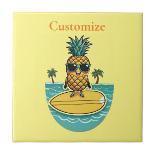 Pineapple Surfer Rides A Wave Thunder_Cove  Tile