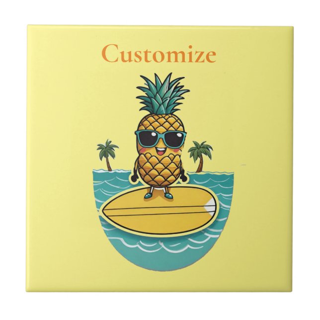 Pineapple Surfer Rides A Wave Thunder_Cove  Tile (Front)