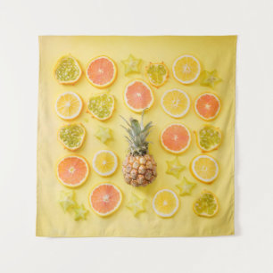 Pineapple surrounded by citrus fruits tapestry