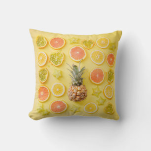 Pineapple surrounded by citrus fruits throw pillow