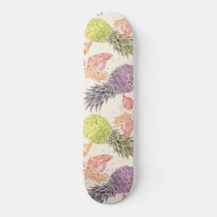 Pineapple, sweet couple, fruit, watercolor skateboard