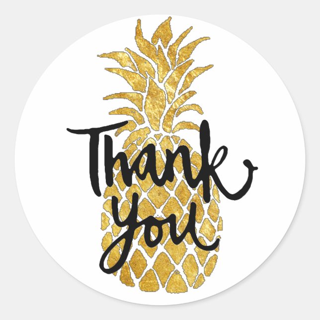 pineapple thank you on gold classic round sticker (Front)
