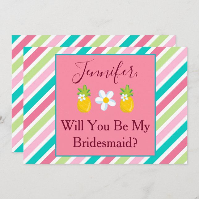Pineapple Theme Bridesmaid Proposal Invitation (Front/Back)