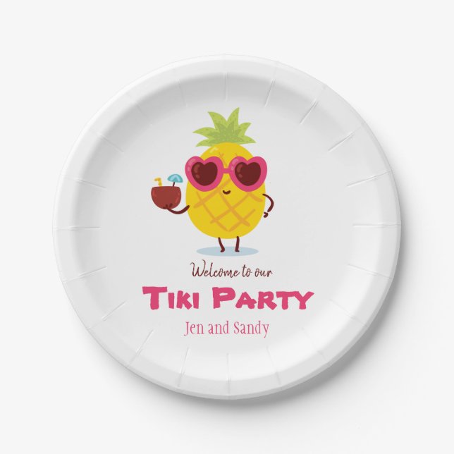 Pineapple Tiki Party Personalized Paper Plate Luau (Front)