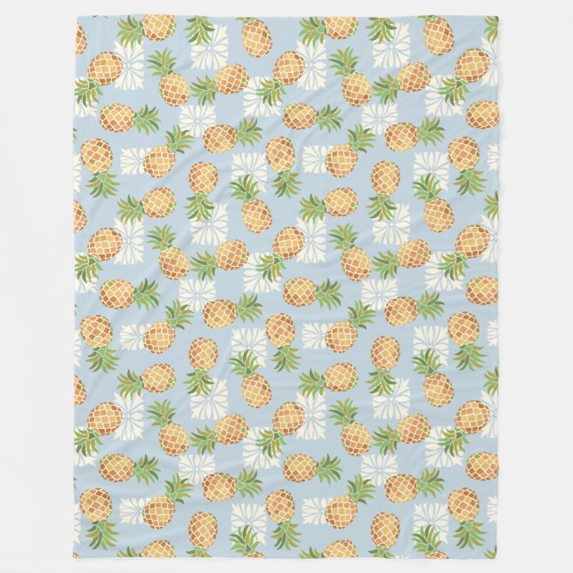 Pineapple Toss Soft Blue Fleece Blanket (Front)
