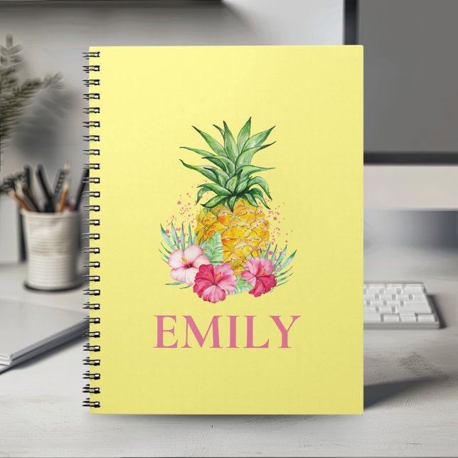 Pineapple Tropical Aloha Hawaii Personalized Name Notebook (Creator Uploaded)