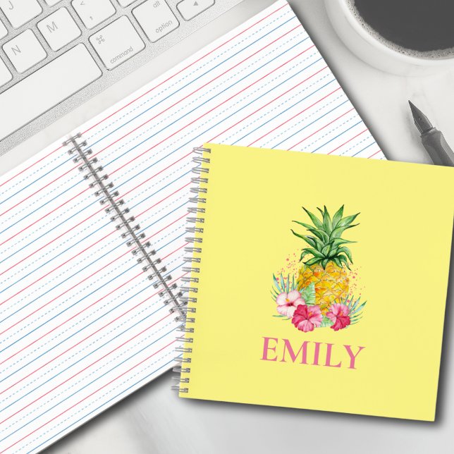 Pineapple Tropical Aloha Hawaii Personalized Name Notebook (Creator Uploaded)