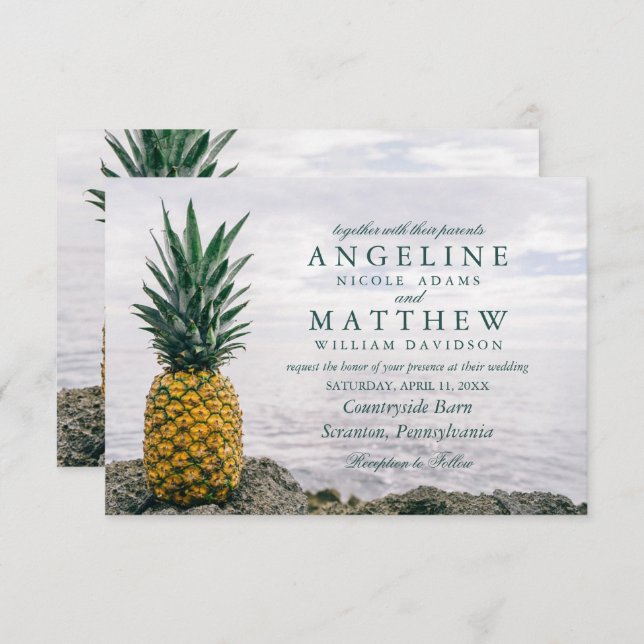 Pineapple Tropical Beach Destination Wedding Card (Front/Back)