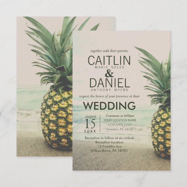 Pineapple Tropical Beach Destination Wedding Card (Front/Back)