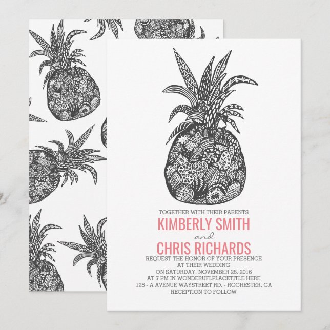 Pineapple Tropical Beach Wedding Invitation (Front/Back)