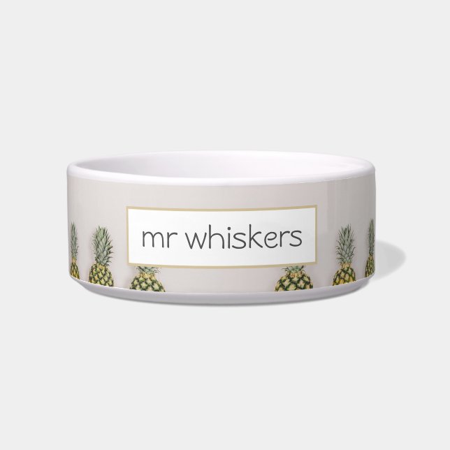 Pineapple Tropical Custom Name Dog Bowl (Front)