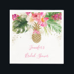 Pineapple Tropical Floral Bridal Shower Napkin<br><div class="desc">These summery bridal shower napkins have beautiful tropical watercolor flowers with faux gold glitter confetti and a faux gold glitter pineapple. Coordinating pink and gold text compliment the lovely floral design.</div>