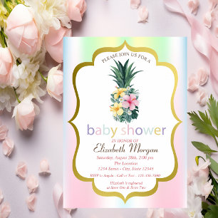 Pineapple Tropical Flowers Baby Shower Invitation