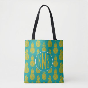 Pineapple Tropical Fruit Monogram Tote Bag