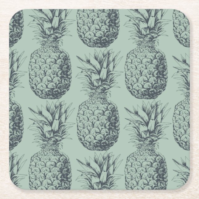 Pineapple, tropical fruit pattern design square paper coaster (Front)