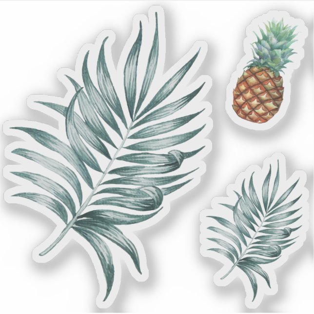 Pineapple Tropical fruits & leaf watercolor paint (Front)