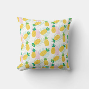Pineapple Tropical Leaves Fern Yellow Green Summer Throw Pillow