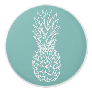 Pineapple Tropical Turquoise Beach Teal Ocean Ceramic Knob