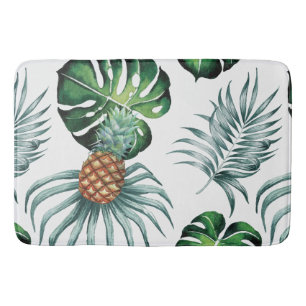 Pineapple Tropical Watercolor Jungle Palm Pattern Bath Mat