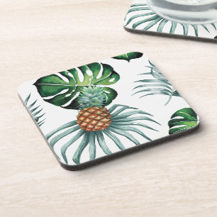 Pineapple Tropical Watercolor Jungle Palm Pattern Coaster