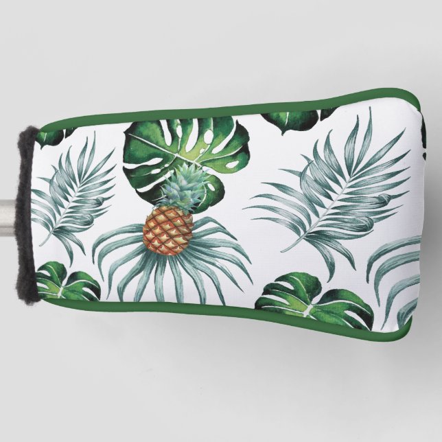 Pineapple Tropical Watercolor Jungle Palm Pattern Golf Head Cover (Front)