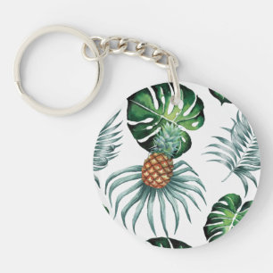 Pineapple Tropical Watercolor Jungle Palm Pattern Keychain