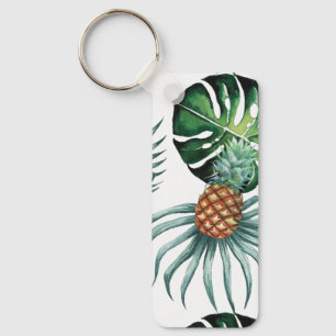 Pineapple Tropical Watercolor Jungle Palm Pattern Keychain
