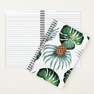 Pineapple Tropical Watercolor Jungle Palm Pattern Notebook