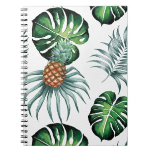 Pineapple Tropical Watercolor Jungle Palm Pattern Notebook