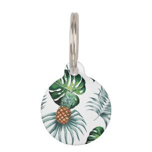 Pineapple Tropical Watercolor Jungle Palm Pattern Pet Tag