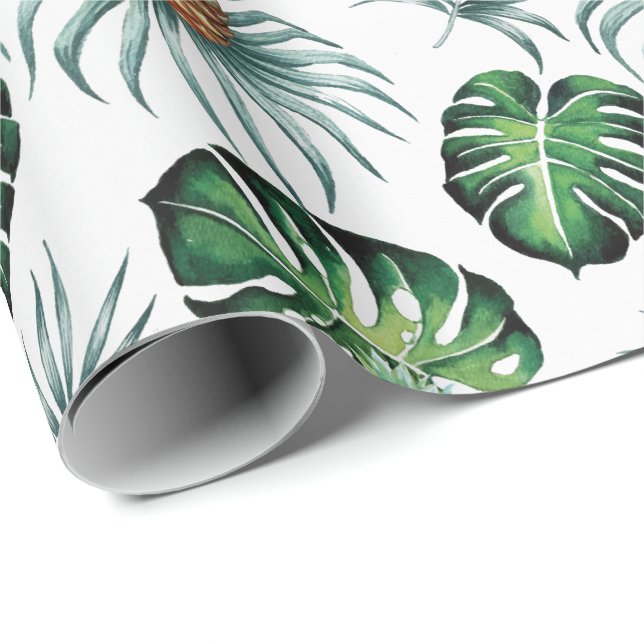 Pineapple Tropical Watercolor Jungle Palm Pattern Wrapping Paper (Roll Corner)