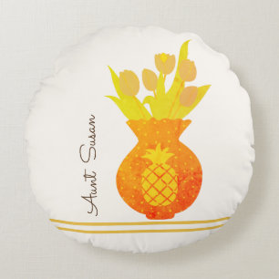 Pineapple Tulip Modern Floral Elegant Aunt Name Round Pillow