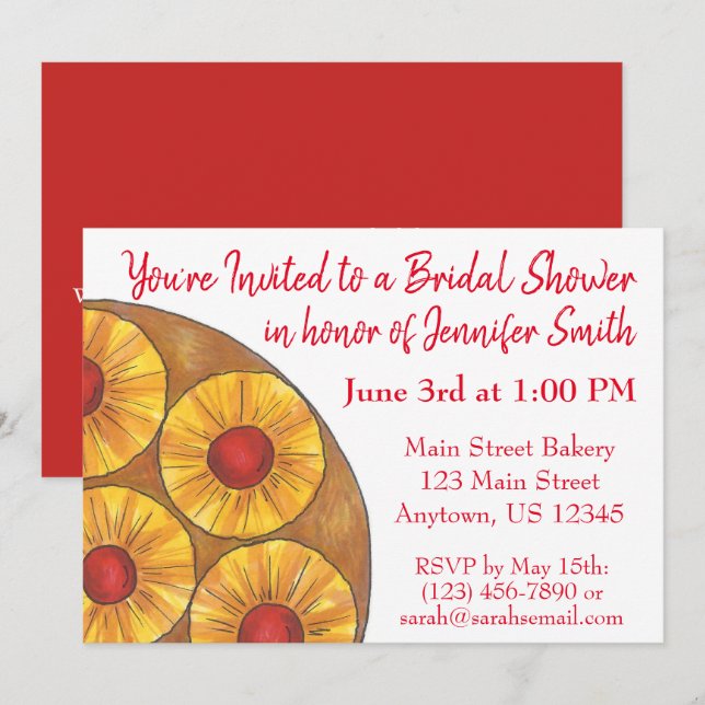 Pineapple Upside Down Cake Bridal Shower Party Invitation (Front/Back)