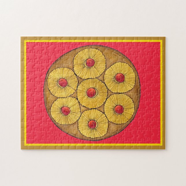 Pineapple Upside Down Cake Cherries Baking Dessert Jigsaw Puzzle (Horizontal)