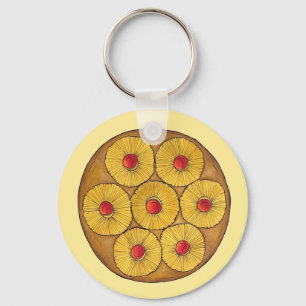 Pineapple Upside Down Cake Cherries Baking Dessert Keychain