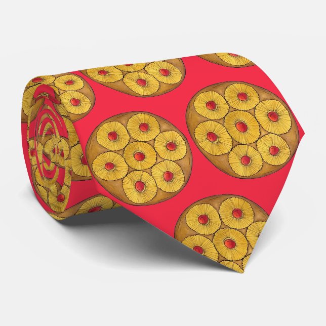 Pineapple Upside Down Cake Cherries Baking Dessert Tie (Rolled)